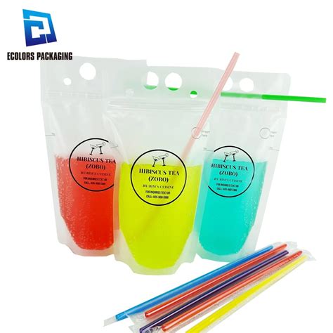 Food Grade Self Seal Plastic Punchable Straw Hole Double Zipper Drink