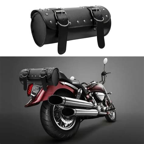 1PC Black Motorcycle Saddlebag Side Bag PU Leather Roll Barrel Tool Bag