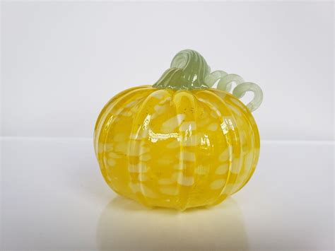 Yellow With White Spots Glass Pumpkin 4 Decorative Etsy