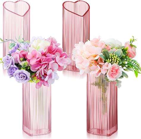 Amazon Vesici Pcs Heart Shaped Glass Flower Vase Red Pink Vase