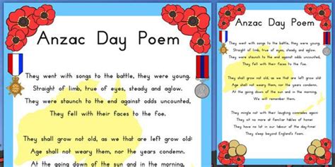 Australia Anzac Day Ode Of Remembrance Poem Display Poster A2 Anzac