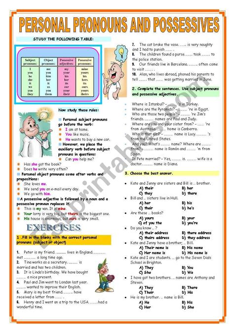 Personal Pronouns Subject Object Possessive Adjectives And Pronouns Esl Worksheet By Katiana