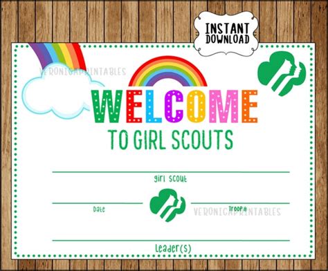 Welcome To Girl Scouts Certificate Pdf Template Instant Etsy