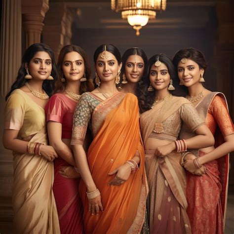 Grupo De Mujeres Indias Con Sarees Tradicionales Foto Premium