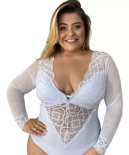 Body Modelador Feminino C Bojo Renda Plus Size Manga Longa MercadoLivre