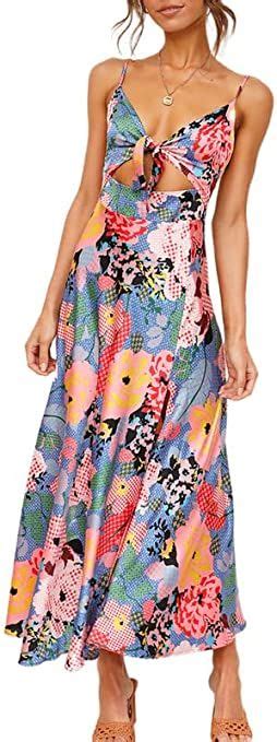 Dokotoo Womens 2023 Summer Floral Print Spaghetti Strap Sundress V Neck