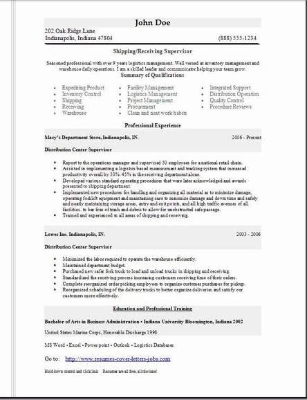 Shipping Receiving Resume Examples Samples Free Edit With Word