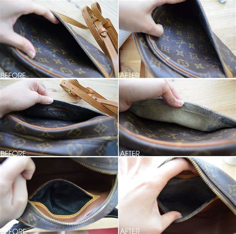 Before After Sticky Damaged Lining Pockets Of Louis Vuitton Repair Fix