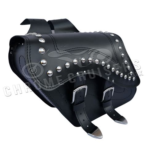 Motorcycle Leather Saddlebags With Studs C29b Chrome Cruisers