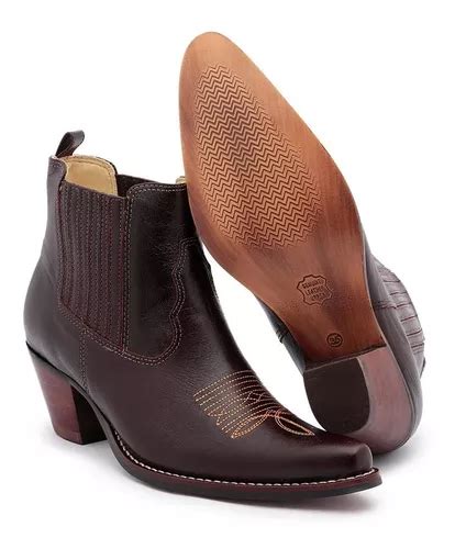 Bota Botina Texana Feminina Country 100 Couro Bico Fino Parcelamento