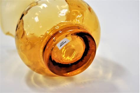 Blenko Glass Hand Blown Vase Variation Of Ruffled Top 707 In Wheat Amber