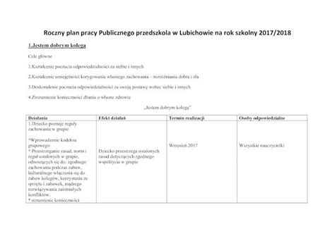 PDF Roczny Plan Pracy Publicznego Przedszkola W Przedszkole