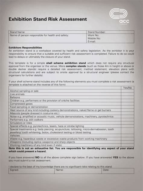 Fillable Online Exhibition Stand Risk Assessment Fax Email Print