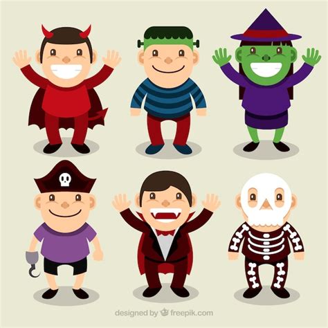 Free Vector Kids Pack With Funny Halloween Costumes
