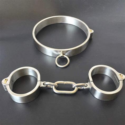 Stainless Steel Slave Wrist Handcuffs Ankle Cuffs Neck Collar Chain