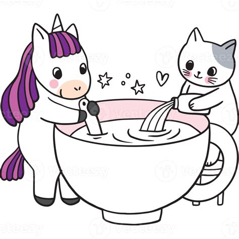 Cartoon Cute Character Unicorn And Cat Clipart 21221509 Png