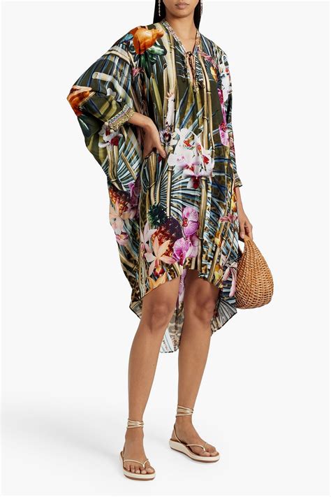 Camilla Crystal Embellished Printed Silk Chiffon Kaftan The Outnet