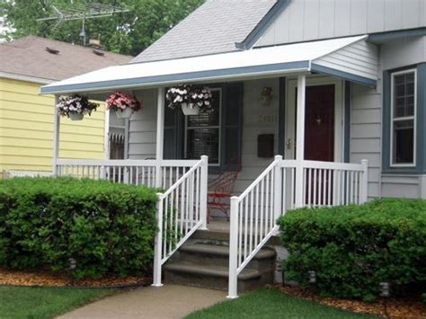 Straight Style Aluminum Awning With 25 Square Posts Front Porch