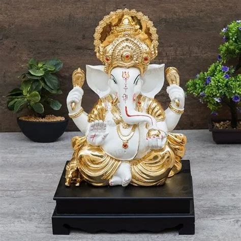 Polyresin Gold Color Plated Ganesha Statue Ganpati Idol Big Size Decor