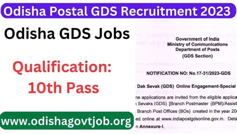 Odisha Postal Gds Recruitment 2023 Odisha New Postal Govt Jobs Apply