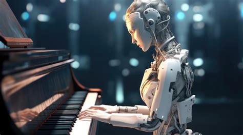 Premium AI Image A Robot Playing A Piano With A Woman Playing The Piano