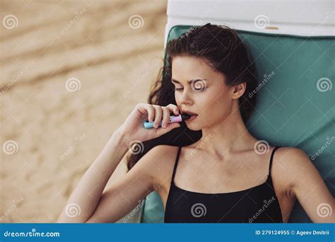 Woman Beach Lying Smiling Resort Sand Exotic Sea Sunbed Lifestyle Ocean