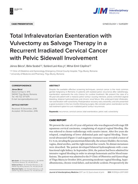 Pdf Total Infralevatorian Exenteration With Vulvectomy As Salvage