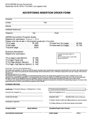 Fillable Online Aspsn ADVERTISING INSERTION ORDER FORM Baspsnorgb Fax