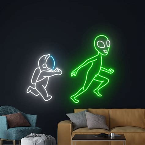 Handmadetneonsign Astronaut Chasing Alien Neon Sign Ufo Astronaut