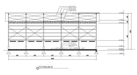 Autocad 2d Drawing Of Cross Section B Of The Factory With Dimensions