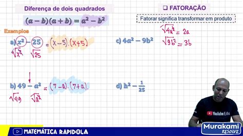 DIFERENÇA ENTRE DOIS QUADRADOS FATORAÇÃO YouTube