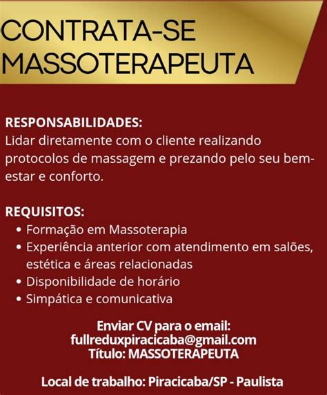 Vagas Para Massoterapeuta Sp - Massoterapeuta em Piracicaba SP | Vagas em Piracicaba SP
