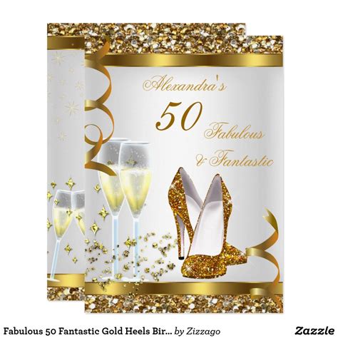 Fabulous 50 Cream Gold Yellow High Heels Birthday Invitation Zazzle