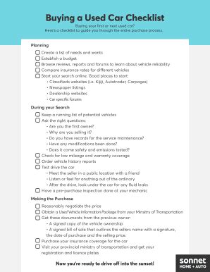 Used Car Checklist Fill Online Printable Fillable Blank Pdffiller