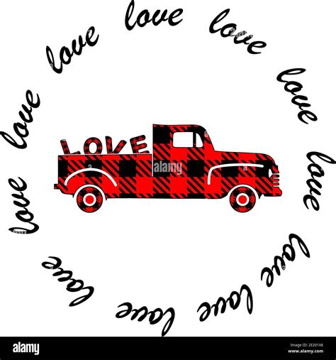 Valentines Day Buffalo Plaid Truck On White Background Vector