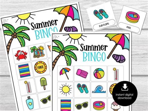 Summer Bingo Printable Kids Party Game Summertime Bingo Game Beach