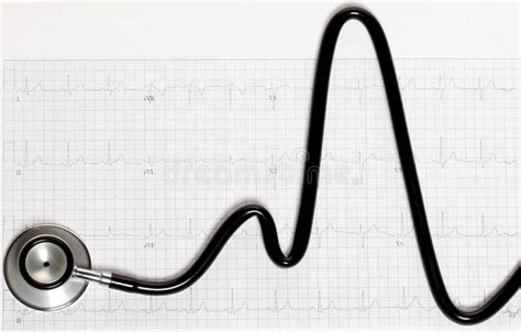 Stethoscope In Shape Of Heart Beat On Electrocardiogram Stock Image