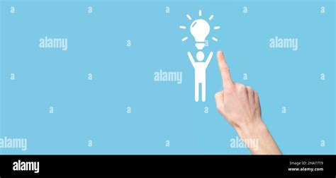 Businessman Hold Man Icon With Light Bulbs Ideas Of New Ideas With