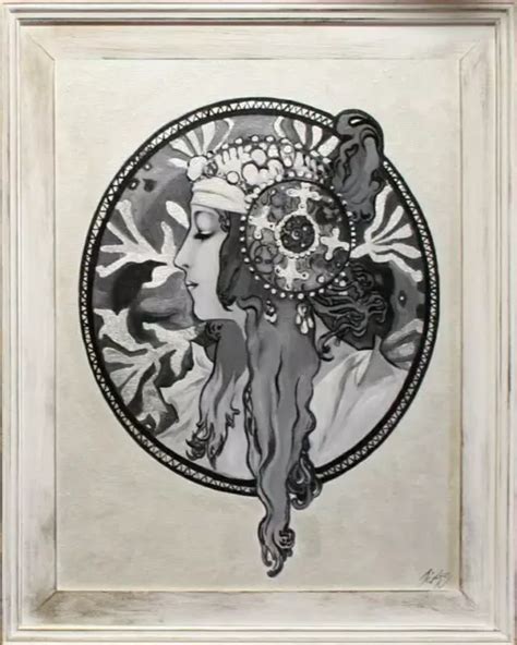 ALFONS MUCHA BILD BILDER ÖLBILD ÖLGEMÄLDE GEMÄLDE MIT RAHMEN 53x64cm