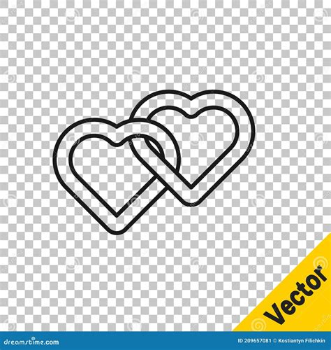 Black Line Two Linked Hearts Icon Isolated On Transparent Background