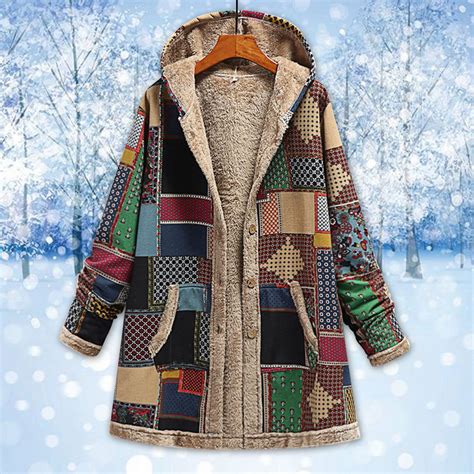 Scyoekwg Fall Winter Fleece Jacket For Women Cotton And Linen Vintage Ethnic Printed Long Sleeve