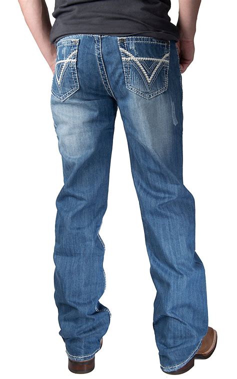 Rock And Roll Denim Mens Double Barrel Medium Wash Relaxed Fit Straight