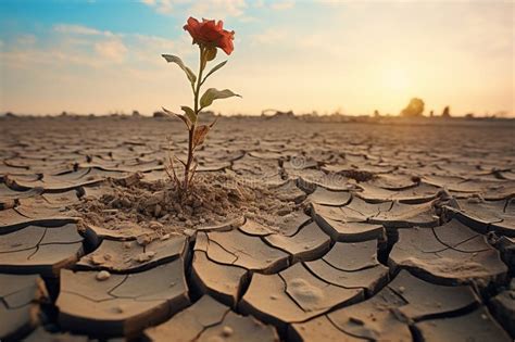 Flores Marchitas Y Un Campo De Trigo En Tierra Seca Y Rota Son Una