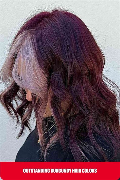 Deep Burgundy Red-Violet with Silver Face-Framing Highlights on Mid ...