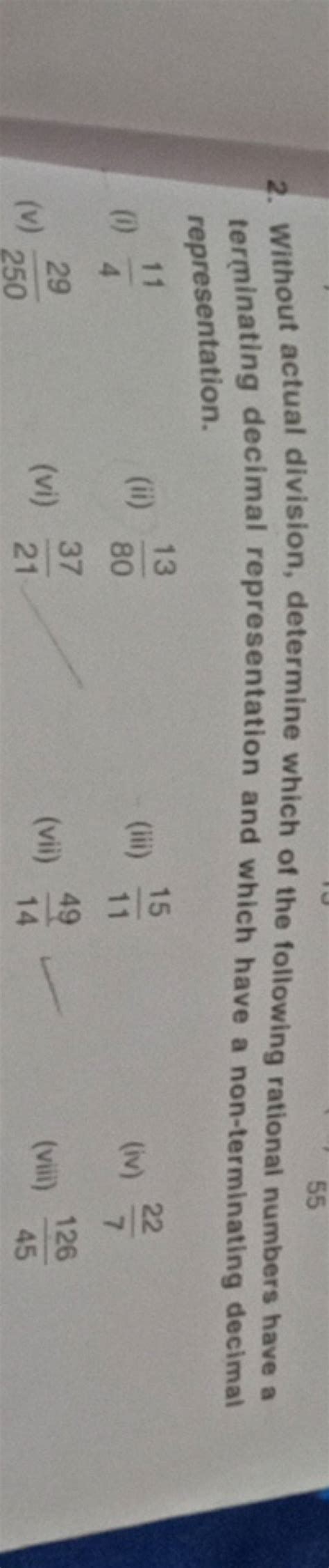 2 Without Actual Division Determine Which Of The Following Rational Num