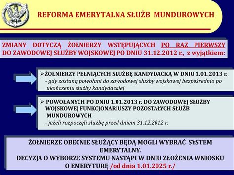 PPT REFORMA EMERYTALNA SŁUŻB MUNDUROWYCH ustawa oczekuje na