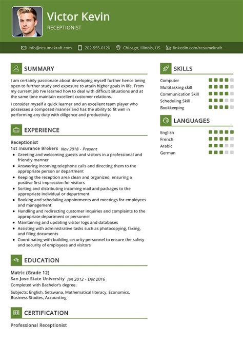 Receptionist Cv Example In 2025 Resumekraft