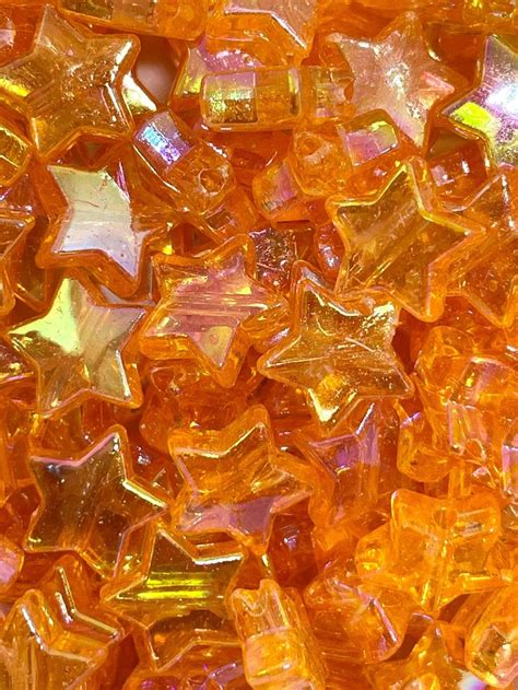Orange Iridescent Star Beads Ab Beads Star Shaped Halloween Beads