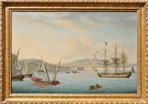 An English Frigate, a royal Feluca flying the Flag of the Kingdom of