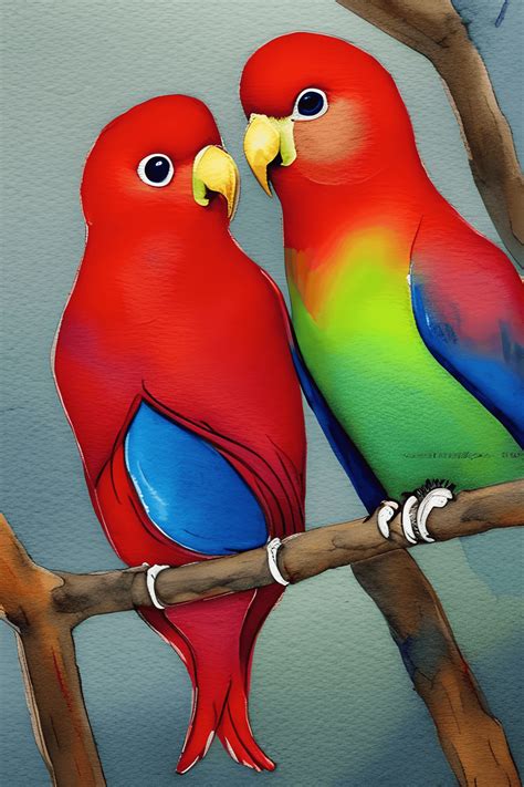 Lovebirds Romance Valentine Partnership Affection Painting Watercolor